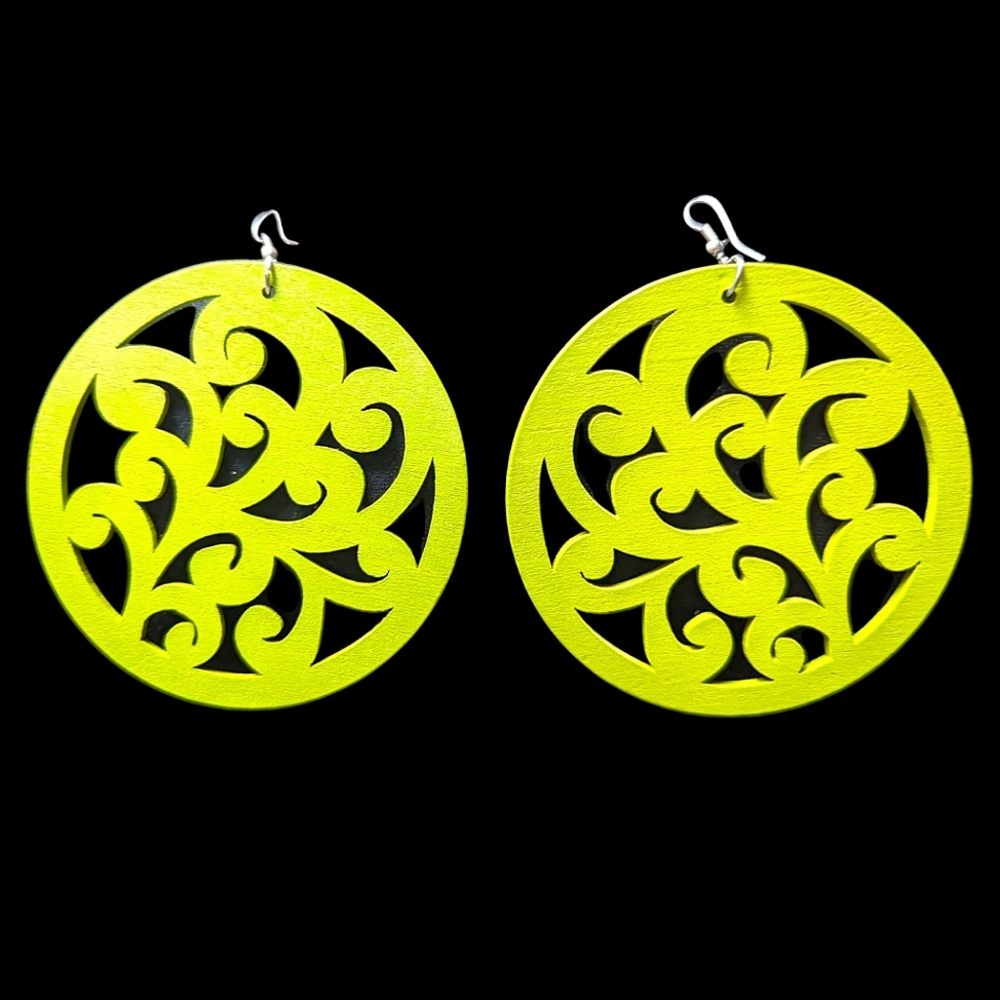 Lightweight Floral Earrings Wooden Carved Dangle Design Summer Fashion STATEMENT
